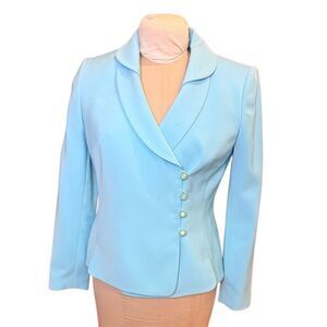 Le Suit Suit Jacket Sz. 6 Lined Blue Peak Lapel Double Collar Office Career